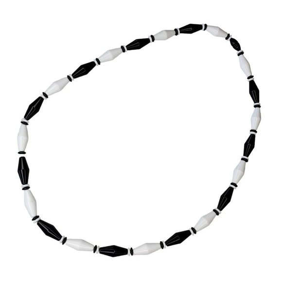 Vintage Retro Long Geometric Black White Beaded Necklaces‎ Set Of 2 28" - Picture 4 of 7